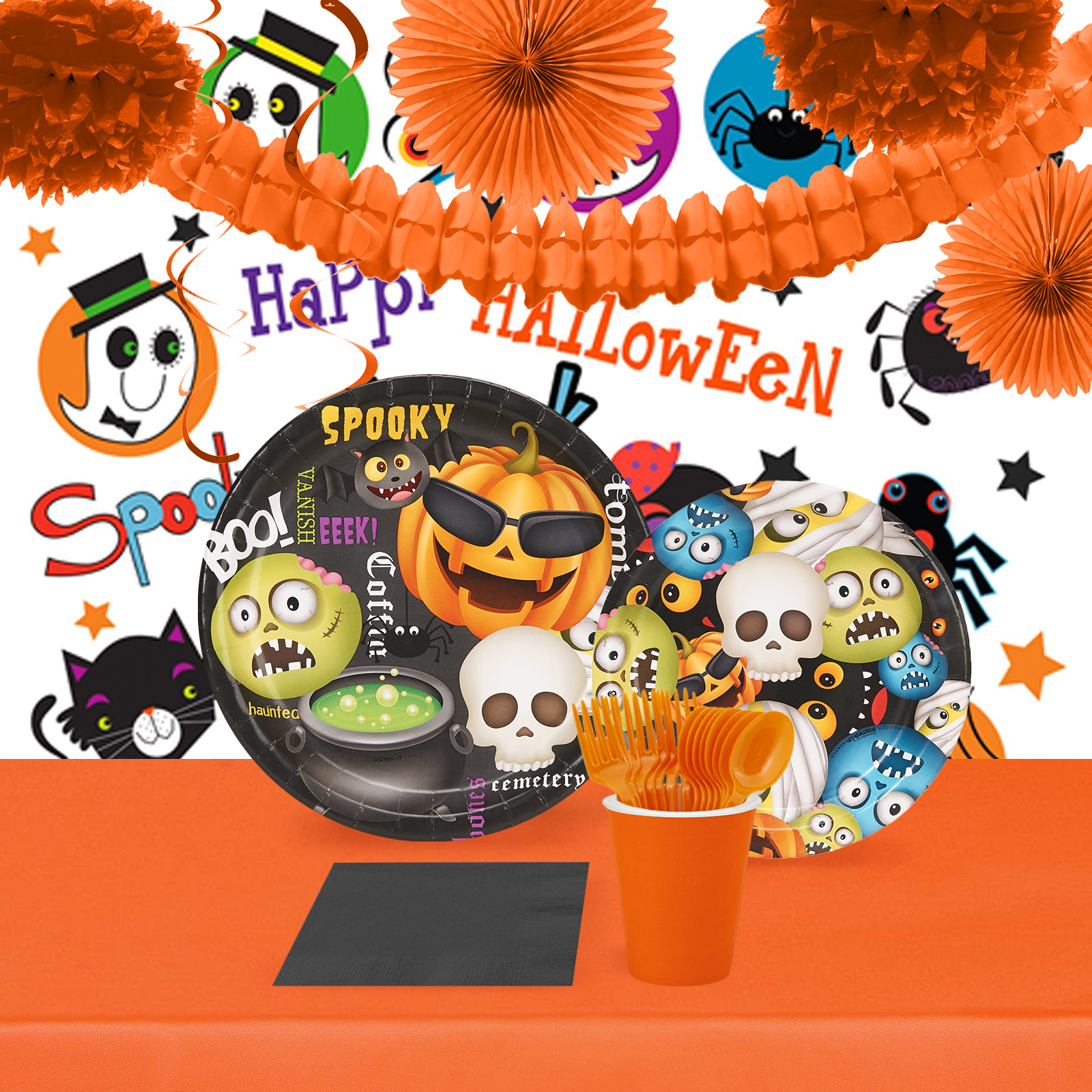 Halloween Emoji 16 Guest Tableware & Room Decor Kit