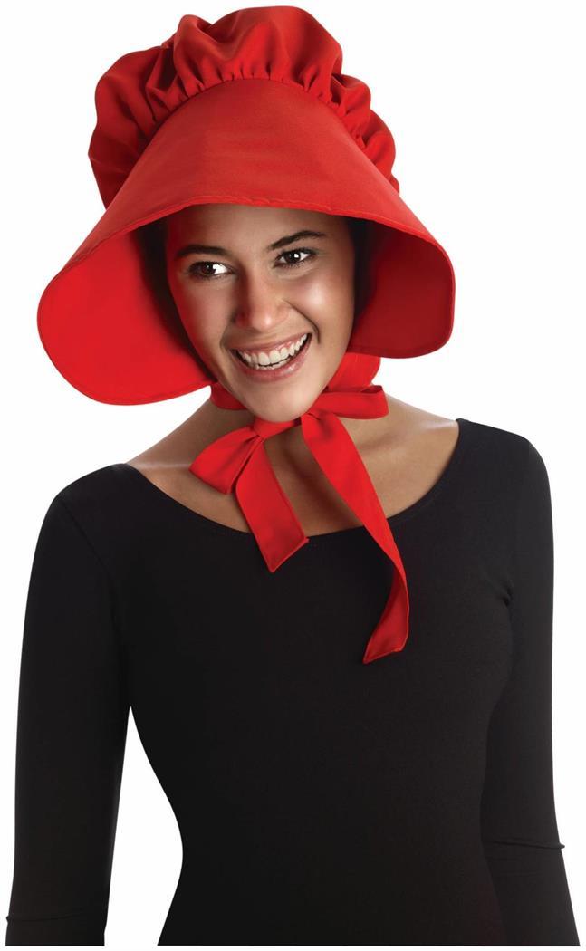 colonial style large bonnet costume hat red christmas caroler bonnet