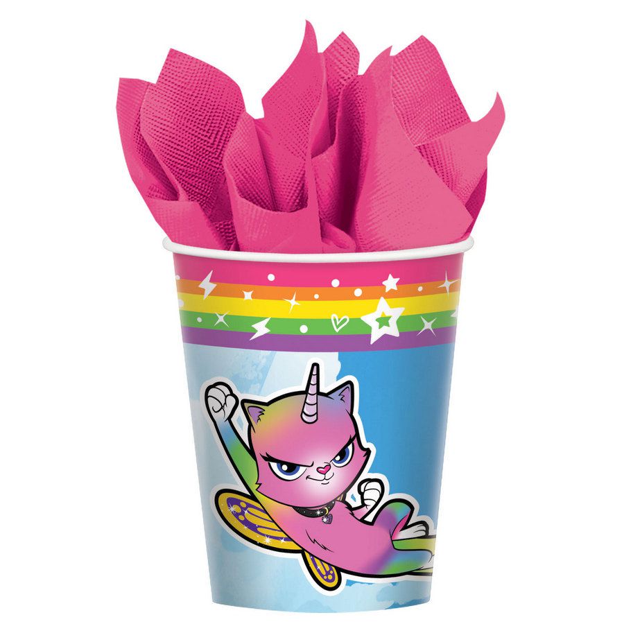 Rainbow Butterfly Unicorn Kitty 9oz Paper Cups (8) - PartyBell.com