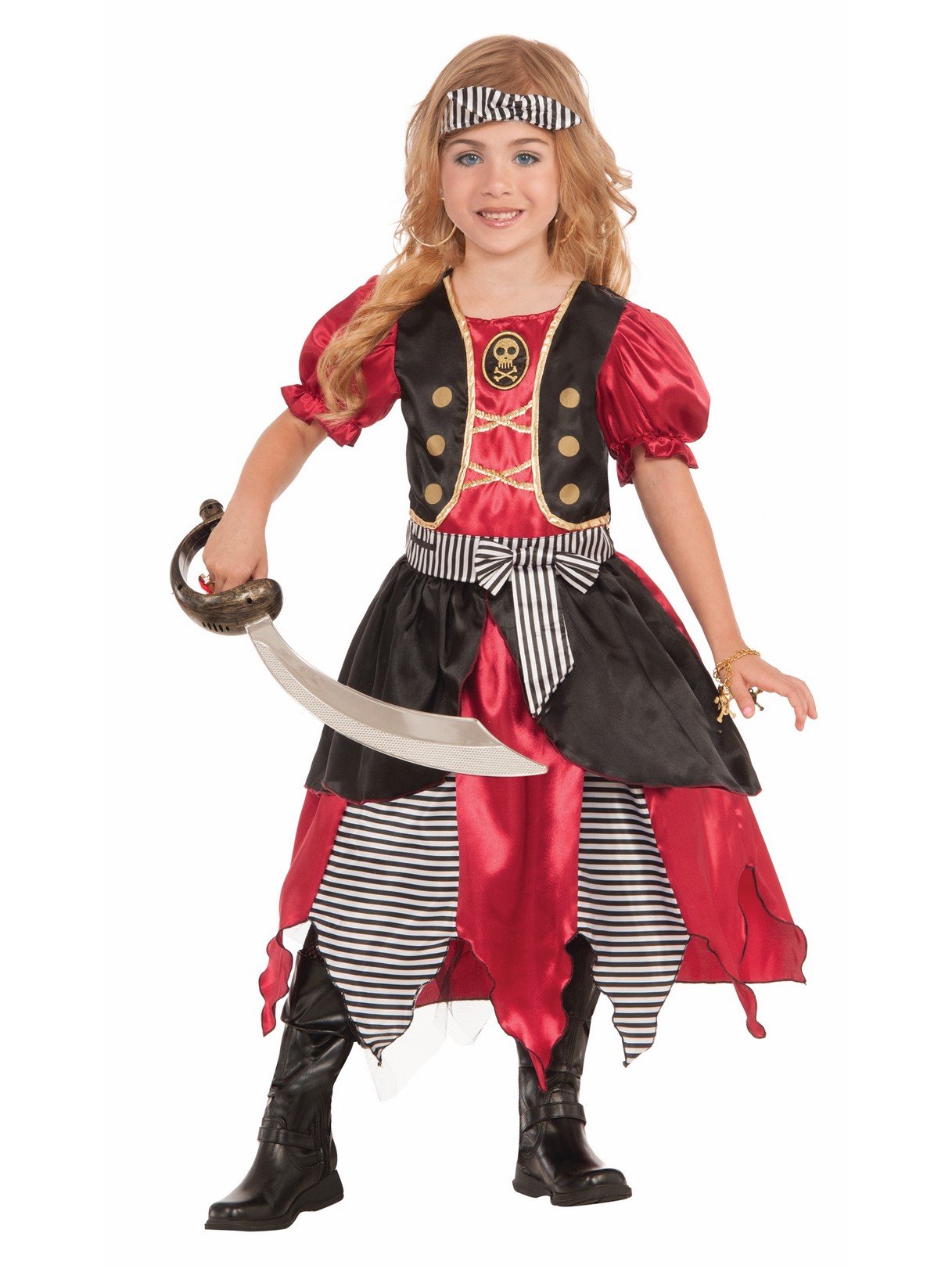 Girls Crimson Pirate Costume Caribbean Pirate Child Size Medium 8-10