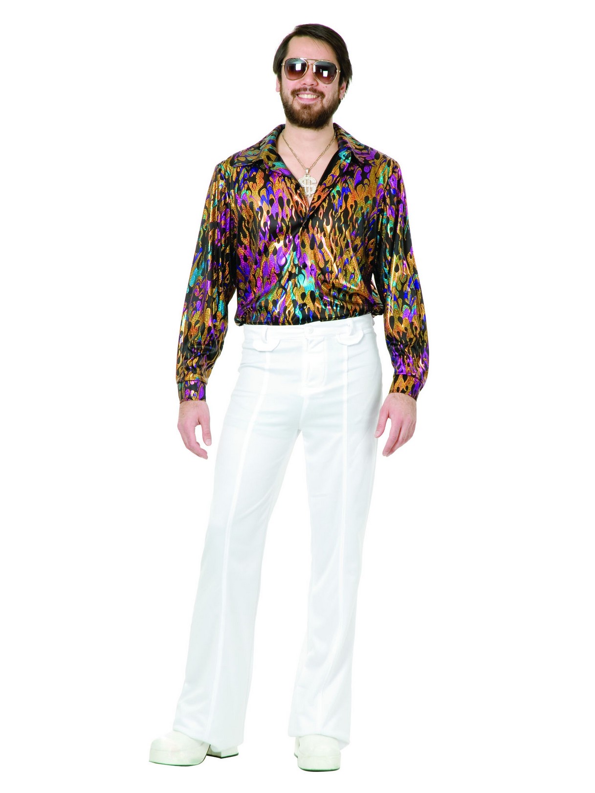 Multi Flame Disco Shirt Costume - PartyBell.com