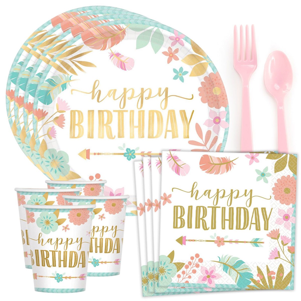 Boho Birthday Girl Standard Tableware Kit (Serves