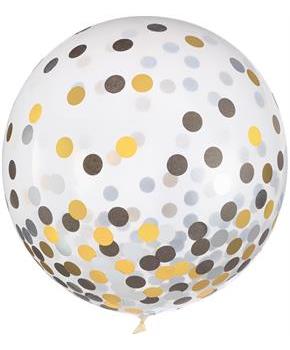 Round Black Gold and Silver Confetti Balloons