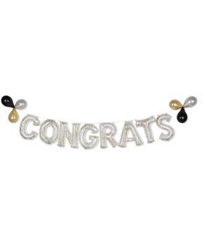 Congrats Glitter Confetti Air Filled Balloon Banner Kit