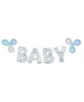 Baby Blue Glitter Confetti Air Filled Balloon Banner Kit