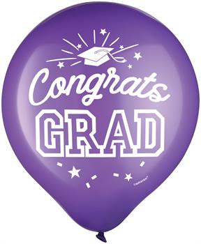 12"  Congrats Grad Purple Latex Balloons