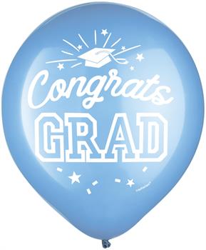 12"  Congrats Grad Powder Blue Latex Balloons