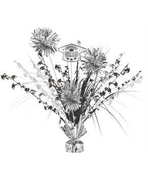 18"  Congrats Grad White Tinsel Burst Spray Centerpiece