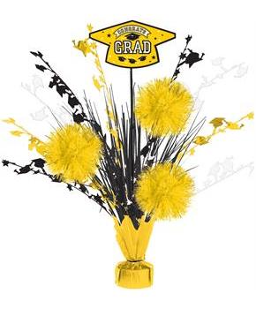 18"  Congrats Grad Yellow Tinsel Burst Spray Centerpiece