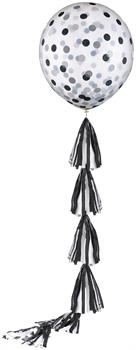 24"  White Confetti Latex Balloon with Tassel Tail
