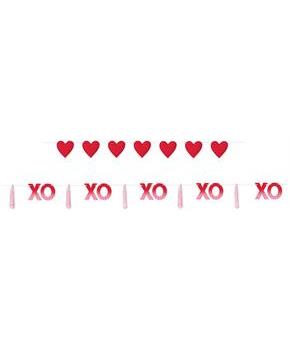 6 ft. Stuffed Canvas Hearts and XOXO Yarn Tassel Garland Set, 2ct.