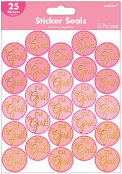 Baby Shower It's A Girl Pink Sticker Seals
