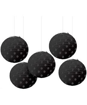 Jet Black 5 in. Hot Stamped Paper Lanterns