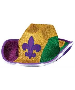 5 in. x 13 in. Light-Up Glitter Mardi Gras Cowboy Hat