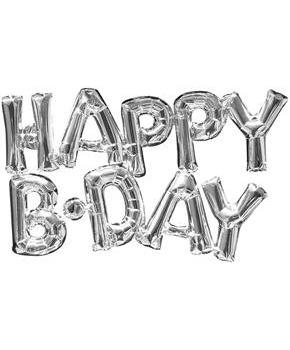 Silver Happy B-Day Letter Balloon Banner