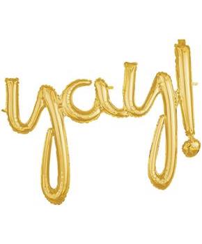 Gold Yay Cursive Letter Balloon Banner