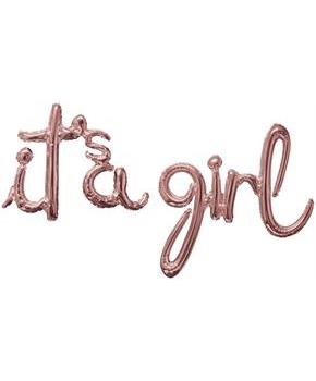 Rose Gold It's A Girl Cursive Letter Balloon Banner