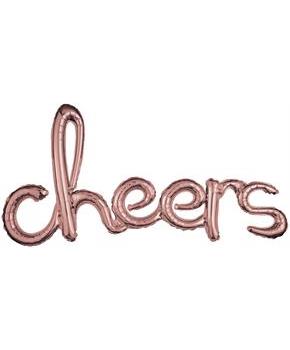 Rose Gold Cheers Cursive Letter Balloon Banner
