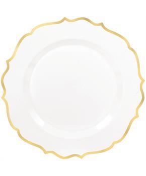 White 7.75 in. Ornate Premium Plastic Plates with Gold Trim