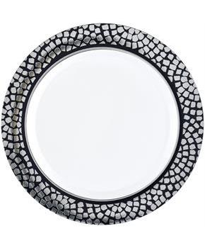 Premium 10.25 in. White Plastic Plates with Silver Mosaic Border