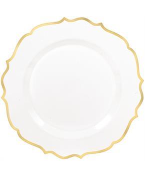 Ornate Premium 10.5 in. White Plastic Plates with Gold Trim