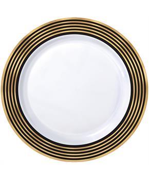Premium 10.25 in. White Plastic Plates with Gold Stripe Trim