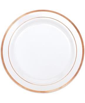 Premium 6.25 in. White Plastic Plates with Rose Gold Trim