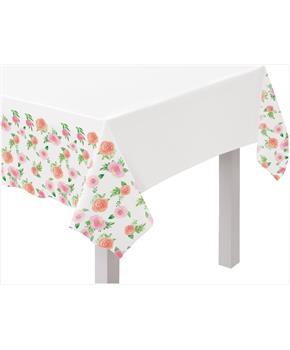 Floral Baby Mom To Be 54 in. x 102 in. Plastic Table Cover with Scalloped Edges