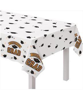 Congrats Grad Orange 54"  x 102"  Plastic Table Cover