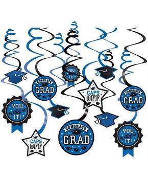 Blue Congrats Grad Swirl Decorations