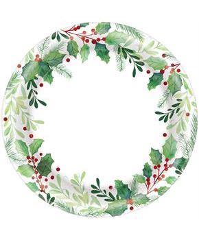 Traditional Holly Christmas Paper 6.75 in. Plates