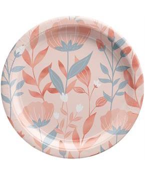 Rose Gold Floral 6.75 in. Round Metallic Paper Plates
