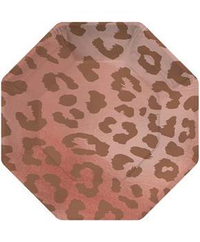 Rose Gold Leopard 7 in. Octagonal Metallic Paper Plates