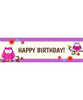 Owl Blossom Birthday Banner Standard 18" x 61"