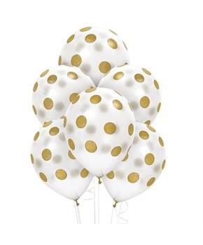 White and Gold Dots Latex Balloons