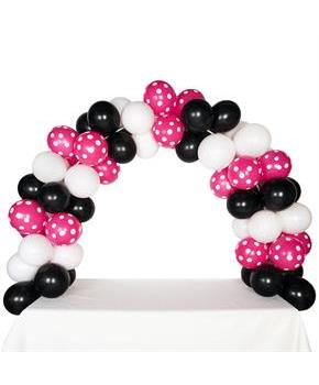 Celebration Tabletop Balloon Arch-Black, White & Hot Rose with White Dots