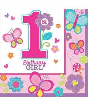 Sweet 1st Birthday Girl Beverage Napkins