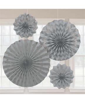 Silver Glitter Paper Fan Decorations 