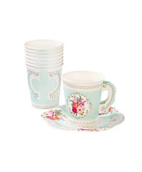 Paper Cup With Handle & Saucers Set, 12Pk