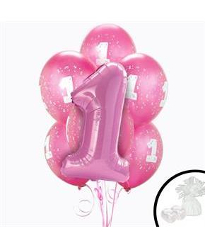 Pink 1st Birthday Balloon Bouquet