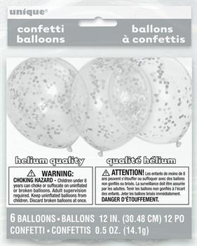 Clear Silver Confetti Latex Balloon (6)