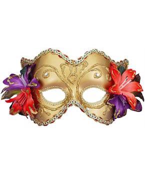 Gold Venetian Half Mask with Flowers