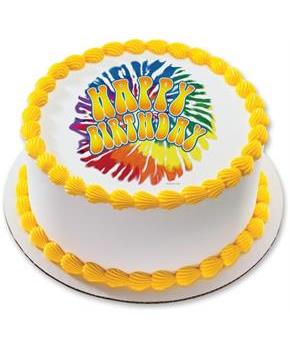 Tie Dye 7.5" Round Edible Cake Topper (Each)