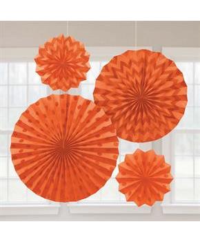 Orange Glitter Paper Fan Decorations (4 Pack)
