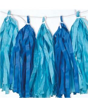 Royal Blue and Light Blue Tissue Tassel 9' Garland