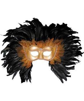 Deluxe Gold And Black Feather Mask
