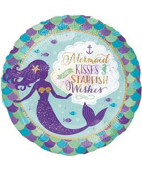 MERMAID WISHES & KISSES HOLO 18" FOIL BALLOON-P