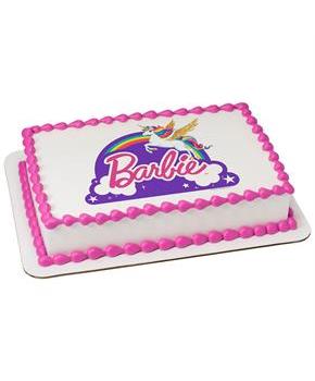 Barbie Unicorn Rainbow Quarter Sheet Edible Cake Topper (Each)