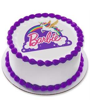 Barbie Unicorn Rainbow 7.5" Round Edible Cake Topper (Each)