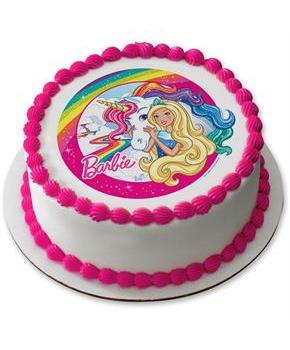 Barbie & Unicorn 7.5" Round Edible Cake Topper (Each)